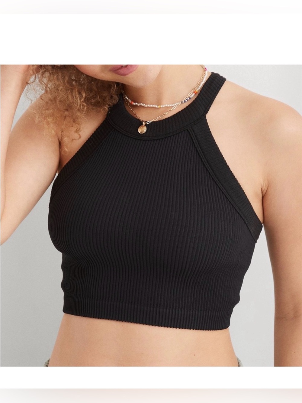 Aerie Black Halter Crop Top/Bra Top